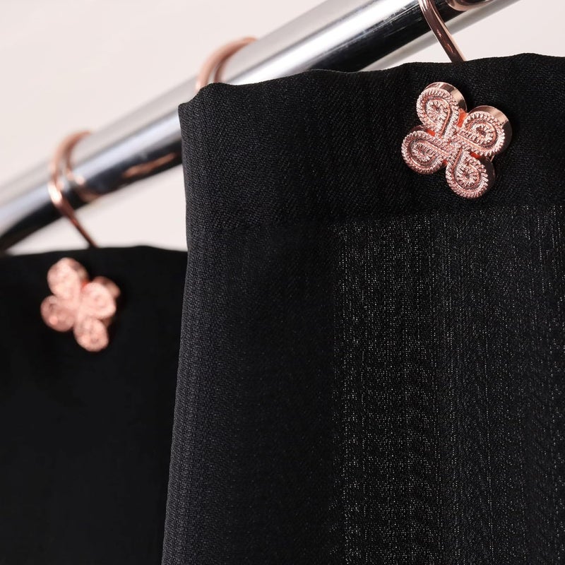 Popkozzi Rose Gold Shower Curtain Hooks: Pink Rust Proof Metal Shower Curtain Rings for Bathroom - Glam Flower Clover Shaped Decorative Shower Curtain Hooks Hangers for Shower Rod - Set of 12 - Image 3